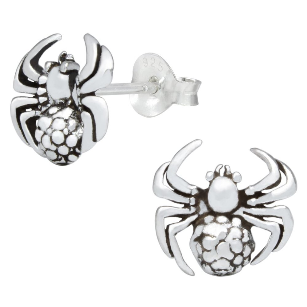 Oxidized Sterling Silver Stud Spider Earrings